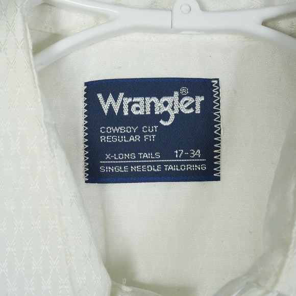 Wrangler Mens White Cowboy Cut Regular Fit Western Shirt X-Long Tails 17-34 - Picture 3 of 7